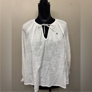 Splendid Women’s White Tie-Neck Peasant Long Sleeve Top Blouse M